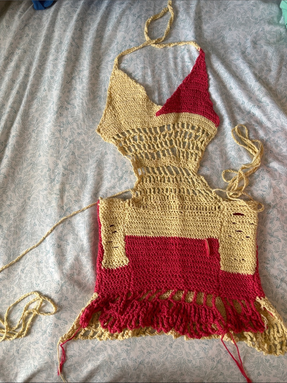 Handmade Crochet Halter Top - Yellow & Red